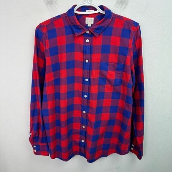 J. Crew Red Plaid Check Button Down Shirt Medium - Picture 1 of 9